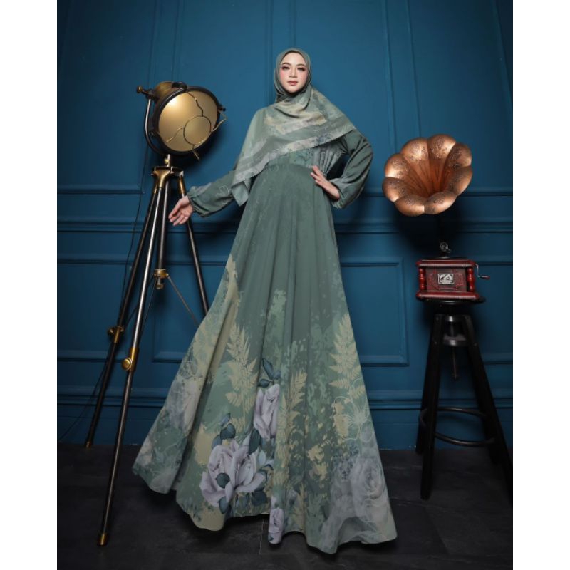 hazeema series premium syari gamis set khimar motif real picture branded allawiyah syari