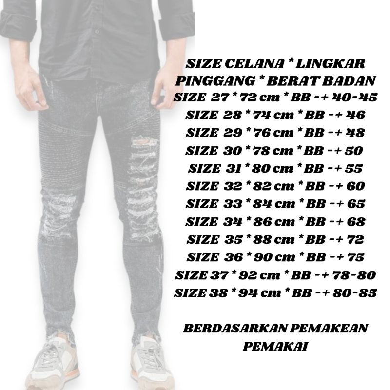 Bikers Rider Ripped - Celana Jeans Pria Sobek Lutut Ripped - Jeans Celana Panjang Hitam Pria Street - Celana Size 27-33