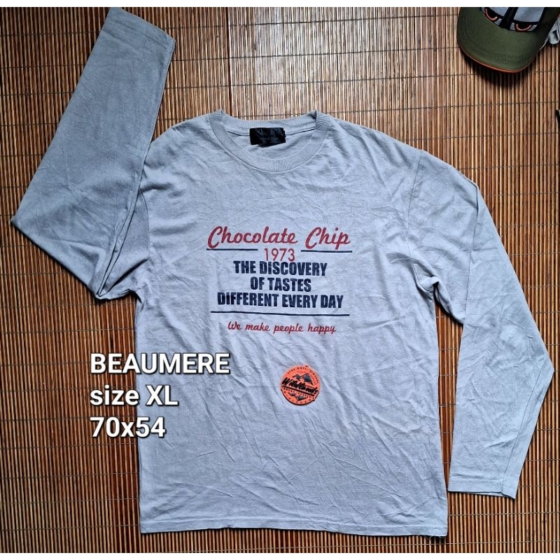 Baju Kaos Lengan Panjang Abu XL BEAUMERE Choco Chips Vintage 1973