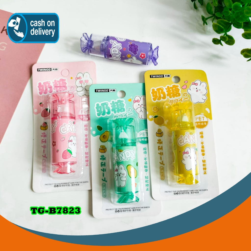 

TIPE X ROLL PERMEN CANDY TWINGO TG-B7823 WARNA PASTEL CORRECTION TAPE TIP EX UNIK TIP-X LUCU
