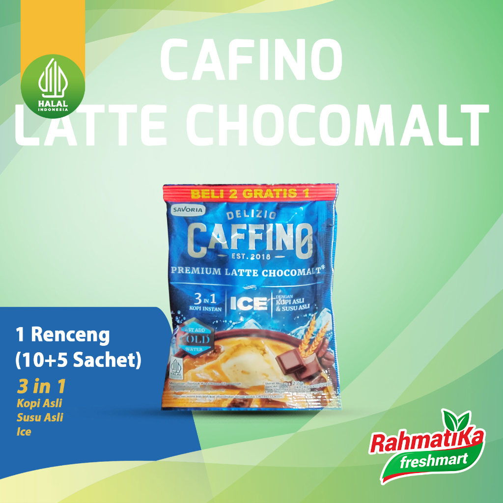 Delizio Caffino 3in1 Ice Kopi Premium Latte Chocomalt 27g (1 Renceng)