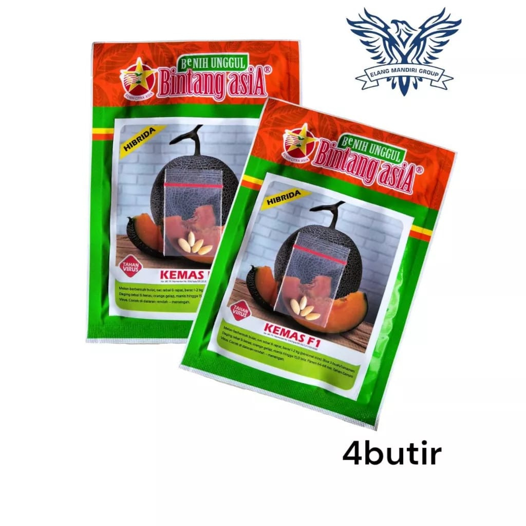 Repack 2000an Benih Bibit Melon KEMAS F1 4 Butir Tahan Virus Gemini Rock Melon Daging Orange Unggul Bintang Asia