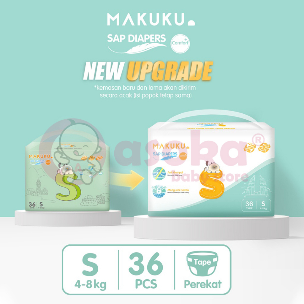 MAKUKU SAP Diapers Comfort+ Tape / Pants NB28 S36 L32 Xl32 XXL28 - Popok Bayi ASOKA