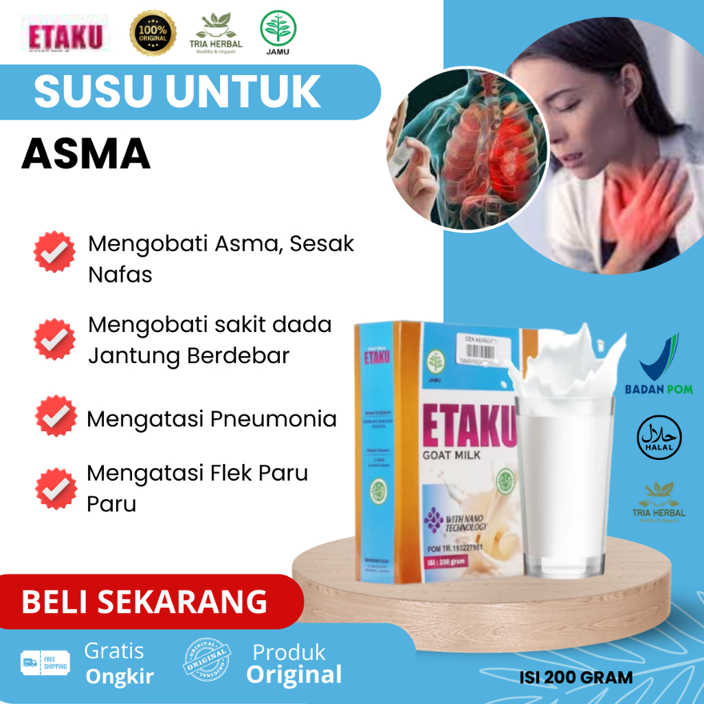 

Susu Pembersih Flek Paru Paru, Sesak Nafas, Asma, TBC, Pneumonia, Dada Sebelah Kanan Dan Kiri Jantung Berdebar - Susu Kambing Etawa Bubuk Murni Walatra Etaku Goat Milk Untuk Anak Remaja dan Dewasa