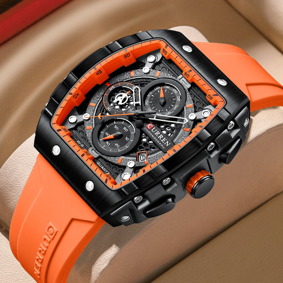 CURREN 8442 Jam Tangan Pria Analog Chronograph Aktif Kalender Tahan Air Tali Silicone Jam Tangan Cowok