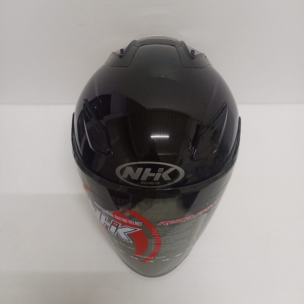 NHK R1 SOLID SINGLE VISOR BLACK GLOSSY  HELM OPEN FACE VISOR LIGHT SMOKE