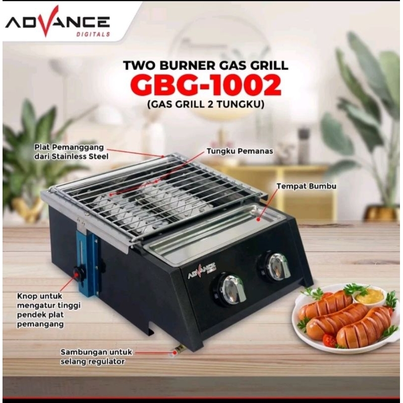 Kompor Grill Gas 2 Tungku Advance GBG-1002/ Panggang Sosis / Pemanggang Daging