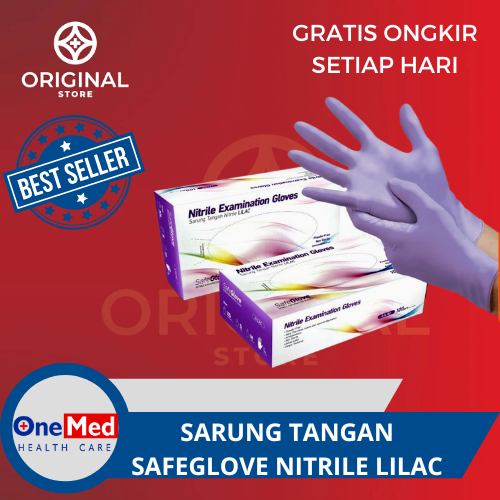 SARUNG TANGAN KARET SAFEGLOVE SAFE GLOVE NITRILE NITRIL GLOVE HANDSCOON GLOVES NON POWDER - ONEMED