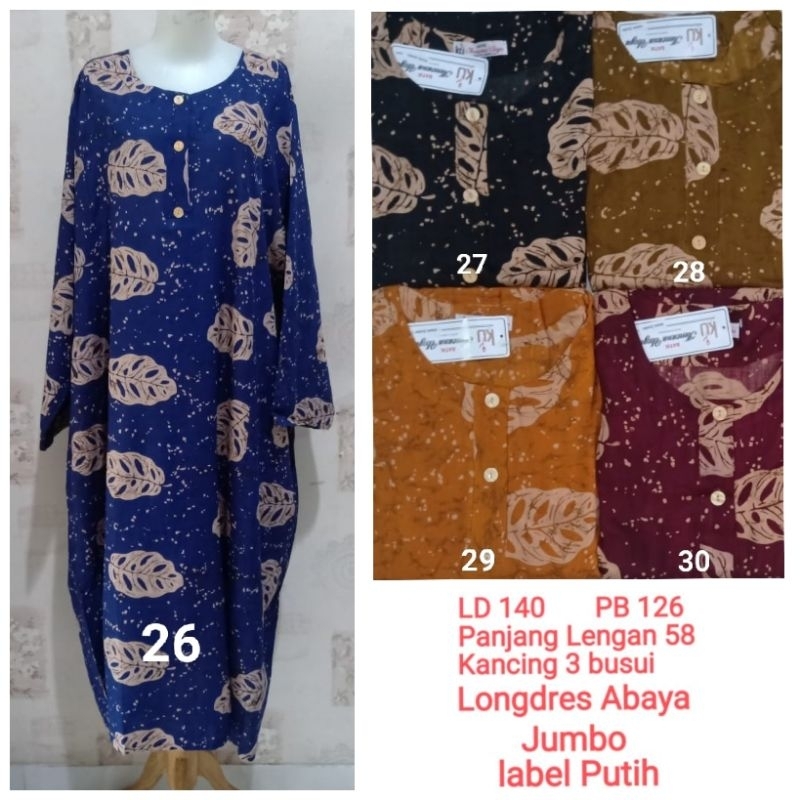 Longdres Abaya Jumbo LD 140cm,Kencana Ungu label Putih