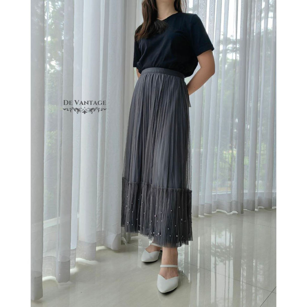 Rok Bolak Balik dengan Tile Kombinasi dan Mutiara / Rok Tutu Tile Bludru Panjang / Reversible Tulle Velvet Skirt