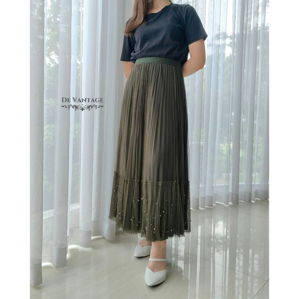 Rok Bolak Balik dengan Tile Kombinasi dan Mutiara / Rok Tutu Tile Bludru Panjang / Reversible Tulle Velvet Skirt