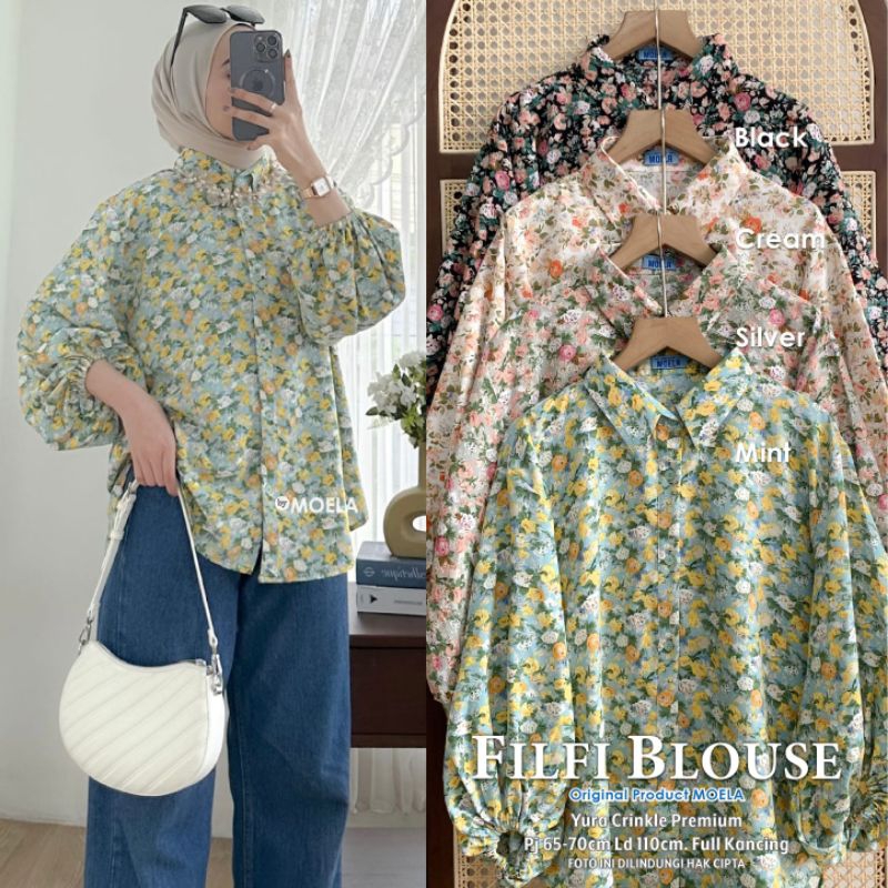 Blouse Atasan Oversize Polos Kombinasi Motif Original Moela [Filfi Jevia Nerci Lula Salon]