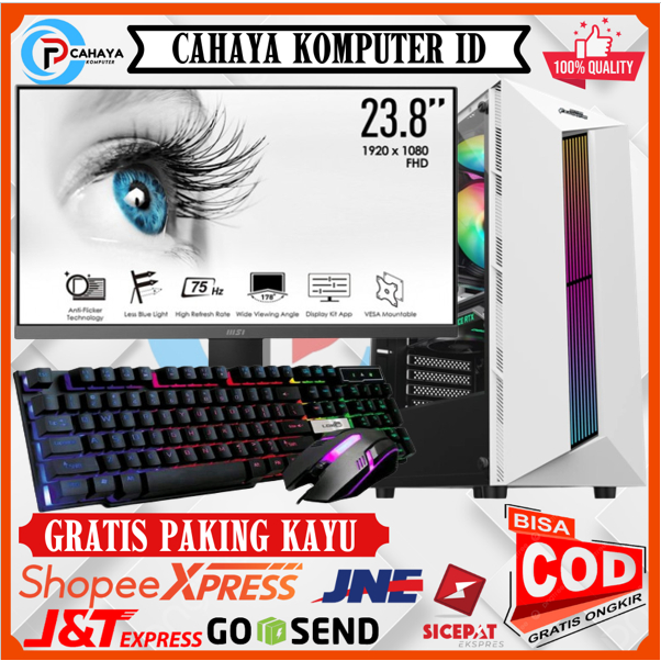 PC Intel I3 10100F Ram 16Gb SSD Nvme 256Gb Vga 4GB Monitor MSI 24Inch 75Hz Keyboard Mouse Gaming