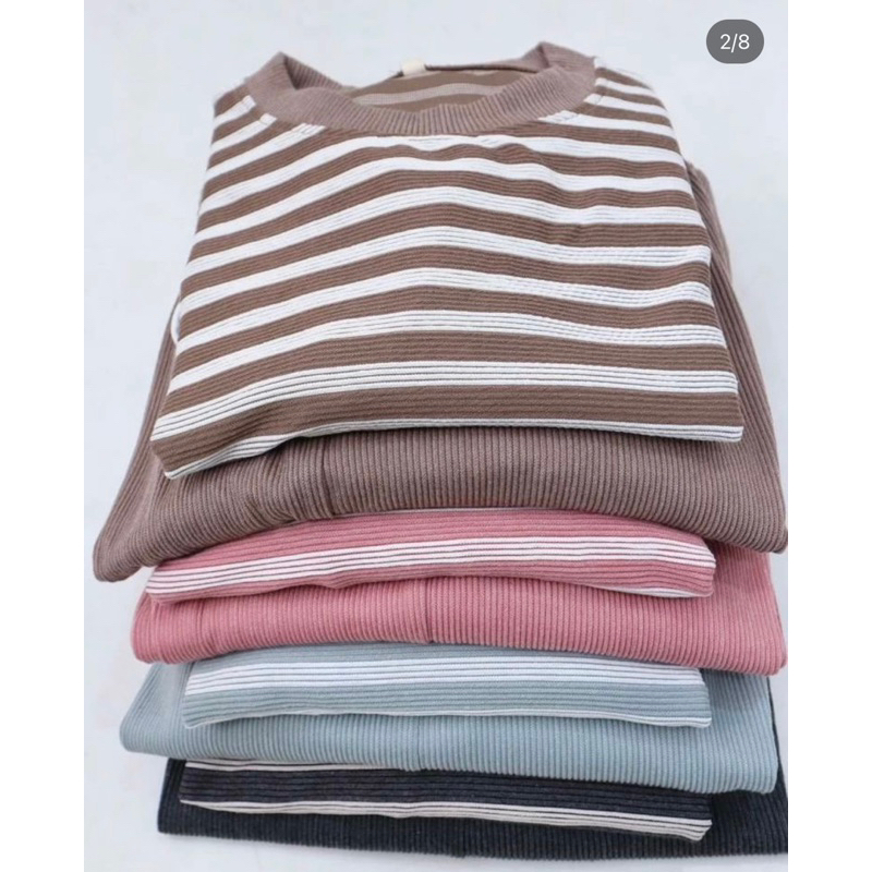 setcel kombinasi salur kaos knit premium setcel wanita setelan celana wanita jumbo oversize