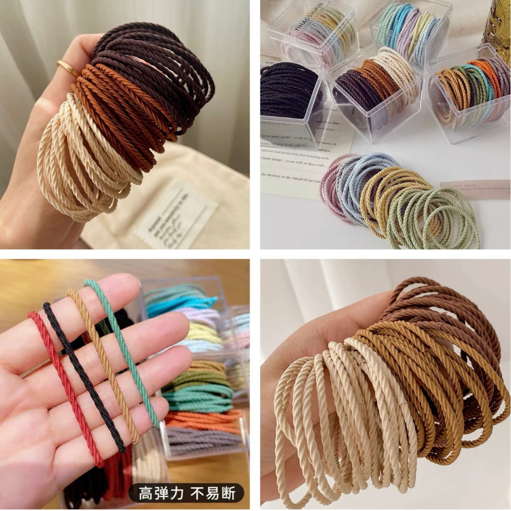 Caliloops 50 Pcs Karet Ikat Rambut Elastis Anti Putus Pastel Korea Kov