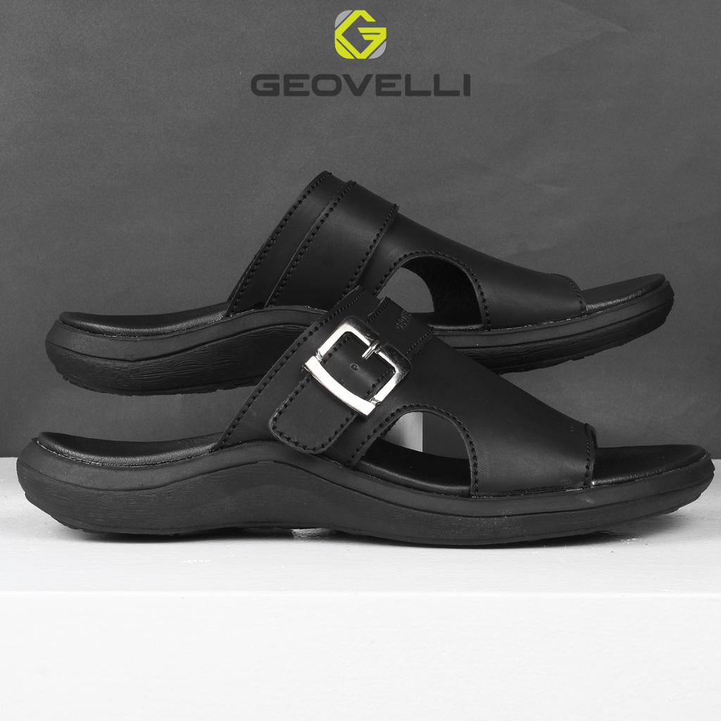 Sendal Pria Slide Selop Geovelli Original Sol Tebal Sandal Pria Casual Kualitas Lokal - Hitam