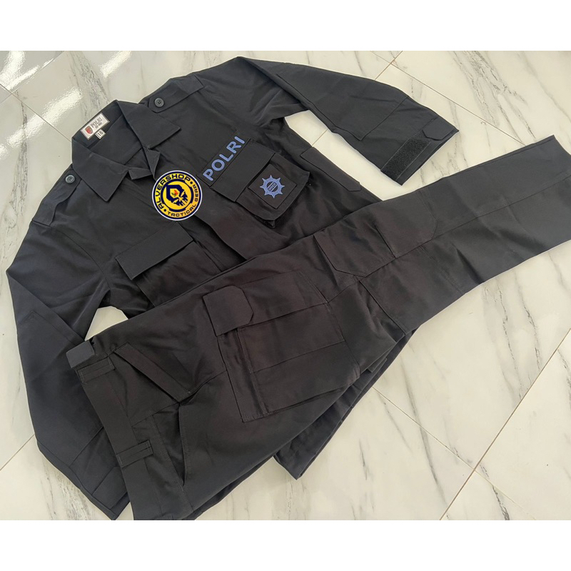 Baju PDL Hitam Tactical Brimob Polri Jatah Setelan Kain Halus Original