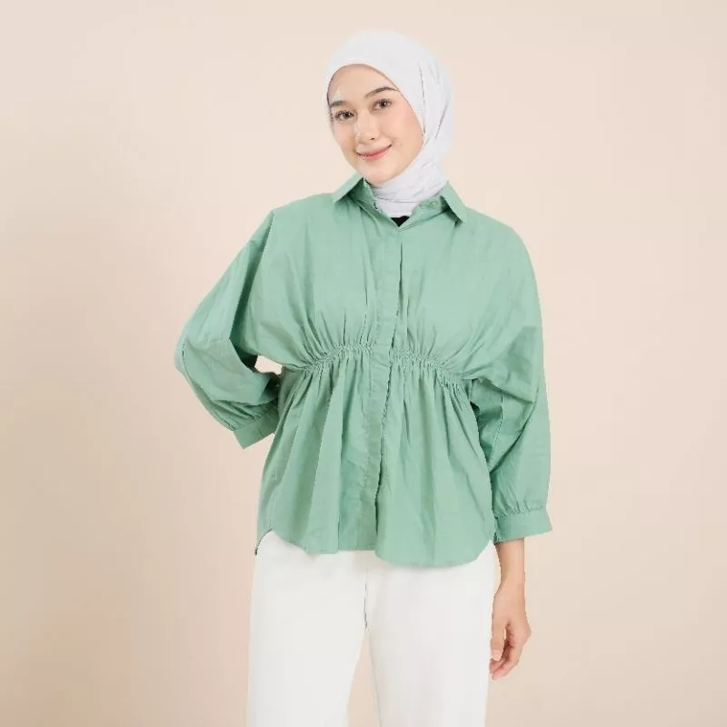 Anara Shirt Linen- Kemeja Serut Depan- Kemeja Wanita- Atasan Wanita Oversize