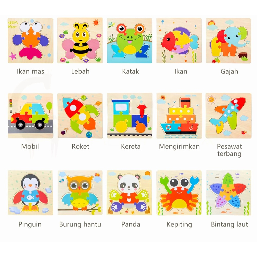 Puzzle kayu 3D mainan edukatif anak wooden