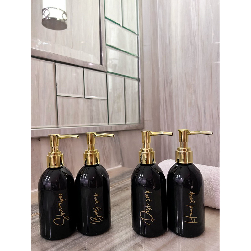 BOTOL 250ML NEW HITAM STIKER GOLD NEW LONG PIPE . aesthetic bottle minimalist refill organizer tempat sabun cair pump tempat isi ulang sabun cair dispenser hand soap liquid  estetik