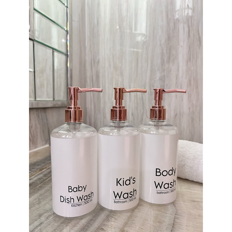 BOTOL BENING N24 STIKER AESTHETIC 500ml LONG PIPE rose gold silver pump luxury . aesthetic bottle minimalist refill organizer laundry bathroom tempat sabun cair isi ulang dapur dispenser hand soap estetik