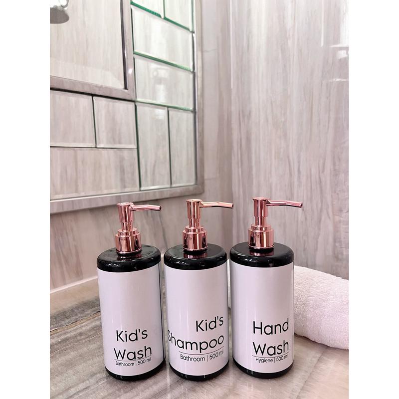 BOTOL HITAM GLOSSY N24 STIKER AESTHETIC 500ml LONG PIPE rose gold silver pump luxury . aesthetic bottle minimalist refill organizer laundry bathroom tempat sabun cair isi ulang dapur dispenser hand soap estetik