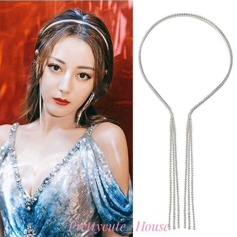 Bando Anting Panjang Elegan dengan Aksen Berlian Imitasi / Bando Dilraba Dilmurat Viral / Bando Hijab Elegan