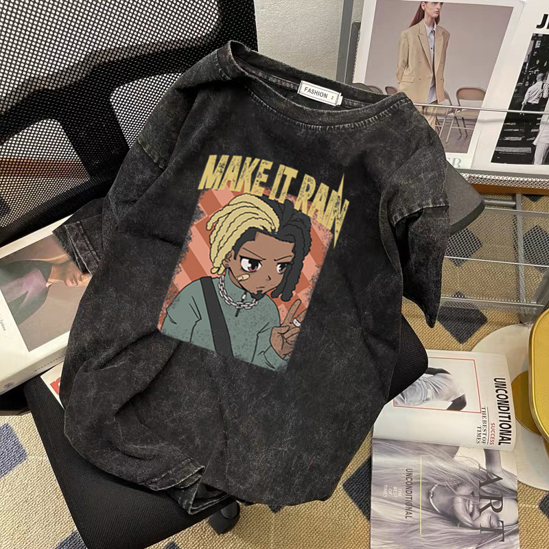 RDGF Kaos anak laki-laki keren Amerika T-shirt trendi gaya jalanan Washed kaos Kaos Pria Modis/A0493