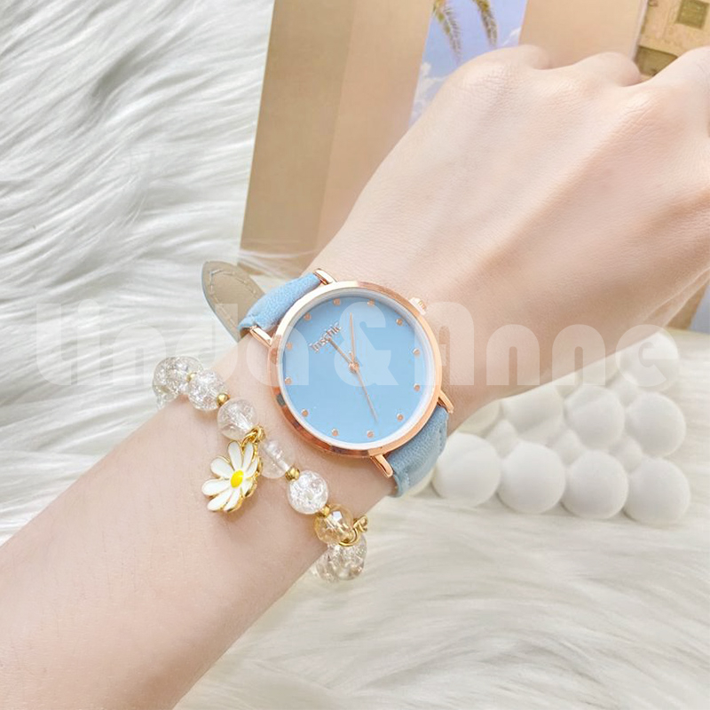 Jam Tangan Wanita Analog Simple Gaya Casual Strap PU Leather Dial Bulat Fashion Import