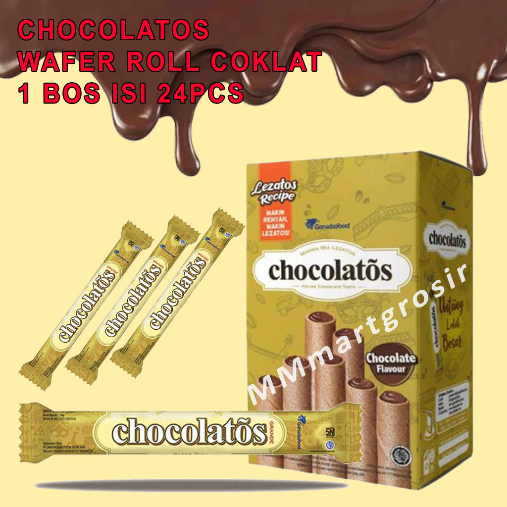 Chocolatos / Wafer Roll / Wafer Cokelat /  1box Isi 20pcs / 16gr