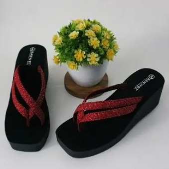 Sendal Wedges Wanita Sandal Spon Tinggi 5cm