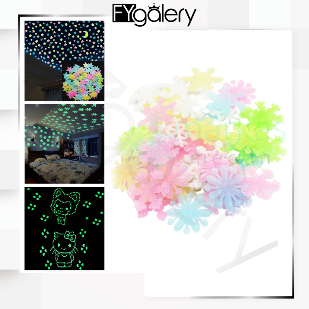 FYGALERY HL0024 Stiker Salju Cahaya Sticker Snowflakes Glow In The Dark Dekorasi Kamar