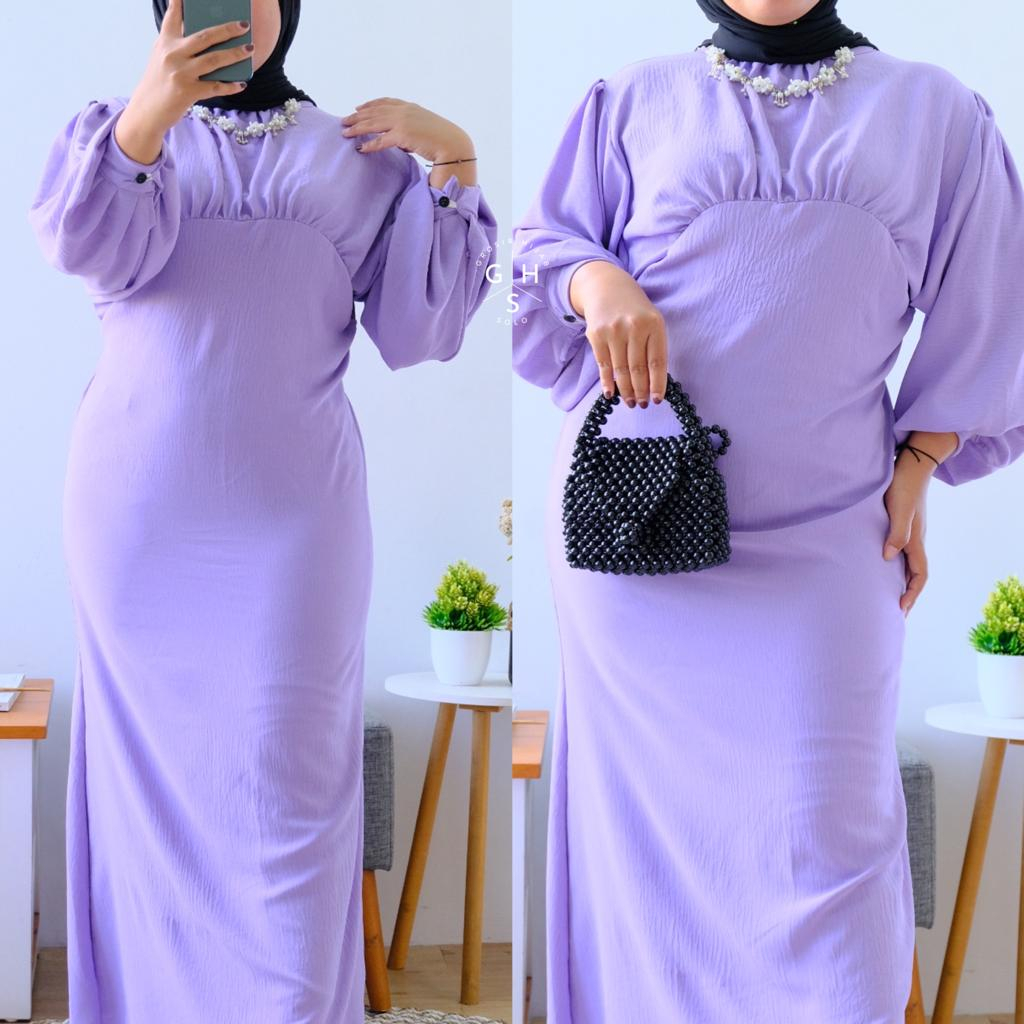 ARABIA GAMIS MAXI LENGAN BALON ATASAN WANITA DRESS CRINCLE AROFLOW PREMIUM (RPA)