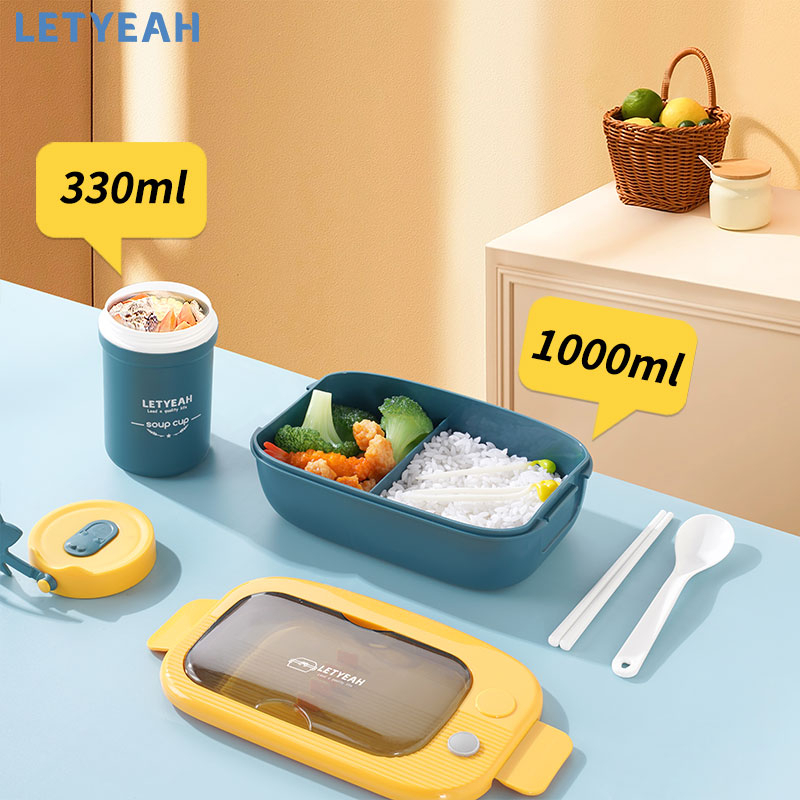 letyeah Kotak makan set /lunch box set cangkir sup tas bekal set/tempat makan bento box anak /BPA free