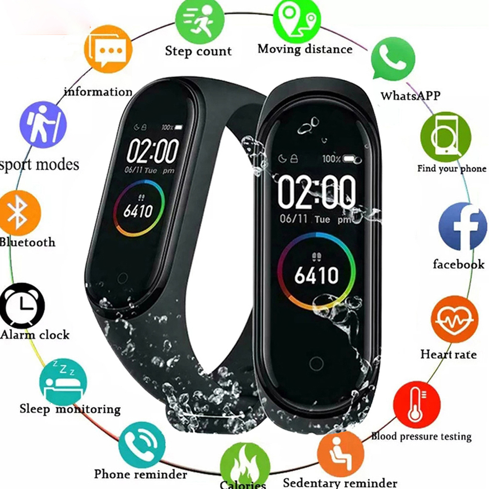 M4 Smartwatch Bluetooth Smartband Fitness Tracker Colour Display HeartRate Waterproof Jam Tangan Pria Wanita Digital