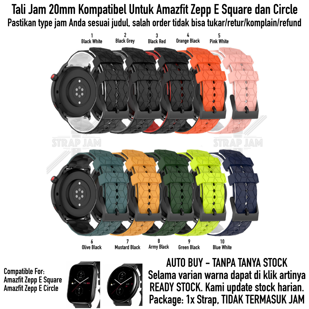 ZQT Strap 20mm Amazfit Zepp E Square / Circle - Tali Jam Silikon Rubber Quick Release