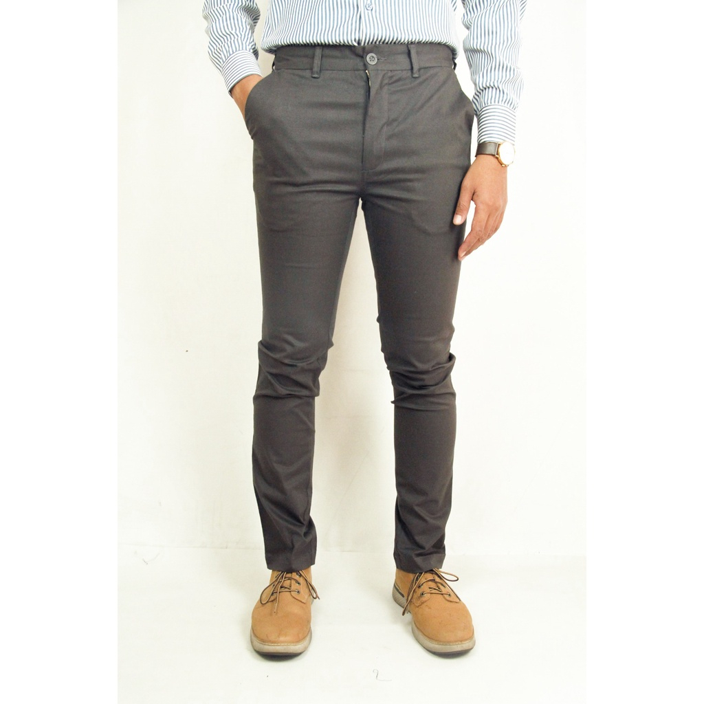 Celana Chino Abu Abu Tua Slimfit Bahan Stretch 06 Original Premium Cotton | Celana Chino Pria | Bahan Melar 100% Original Brand Matahari