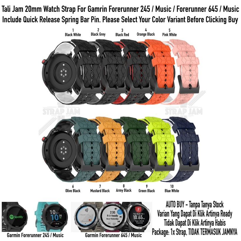 ZQT Strap 20mm Garmin Forerunner 645 / 245 / Music - Tali Jam Silikon Rubber Quick Release