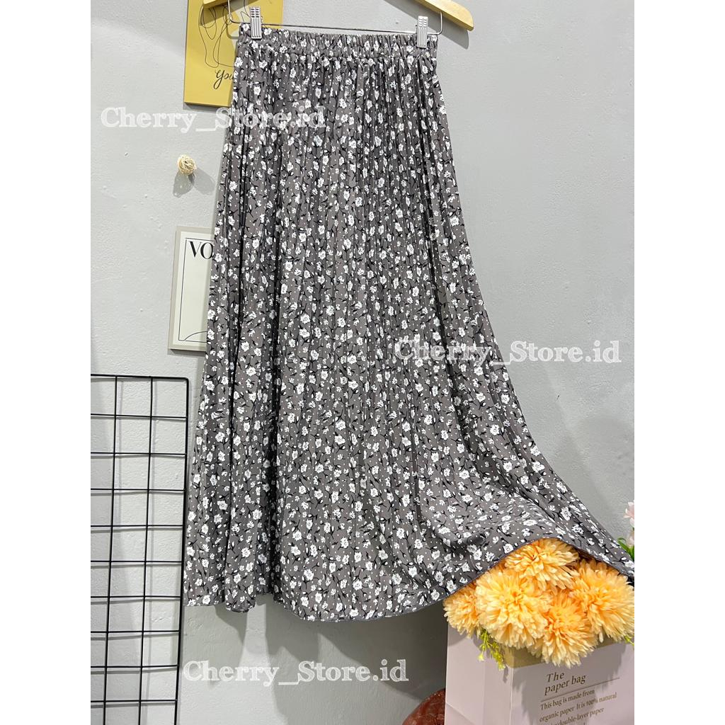 Cherry_ pleated skirt flower | rok plisket motif bunga krisan | rok panjang