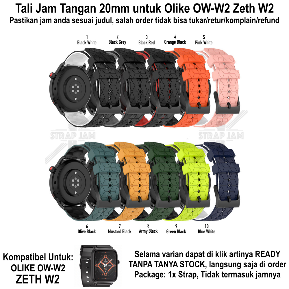 ZQT Strap 20mm Olike OW-W2 Zeth W2 - Tali Jam Silikon Rubber Quick Release