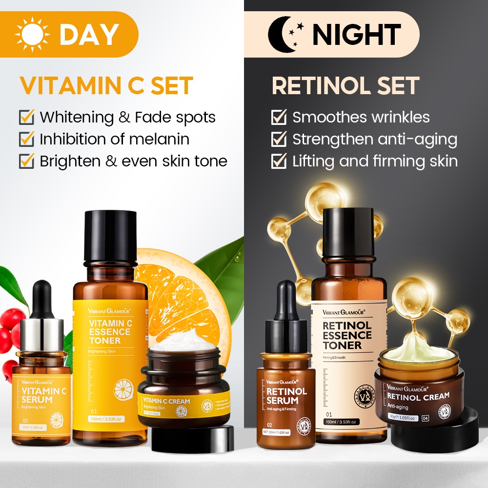 VIBRANT GLAMOUR  Set VIBRANT GLAMOUR et Retinol Ganda Vitamin C Krim Wajah Serum Essence Toner