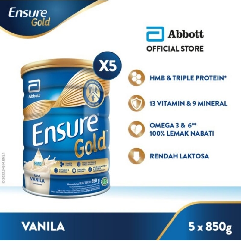 

ensure gold HMB vanilla 850g x 5 - susu nutrisi dewasa rendah laktosa