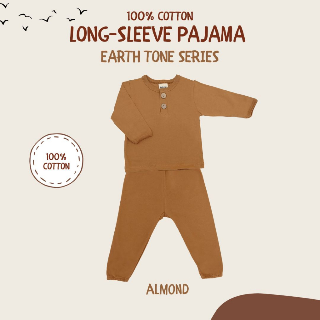 Hellomigu Long Sleeve Pajama Set/ Piyama Baju Tidur Setelan Bayi Perempuan Laki laki Anak Cewe Cowo Bayi Polos 0-6  6-12 Bulan