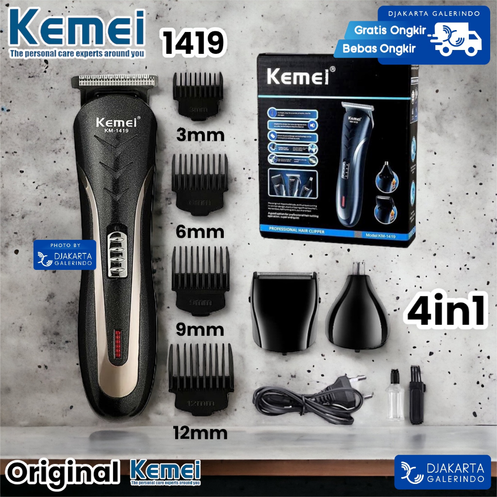 KEMEI KM 1419 Hair Clipper 4 in 1 Original Pencukur Rambut Rechargeable Hair Clipper Alat Cukur Jenggot Kumis