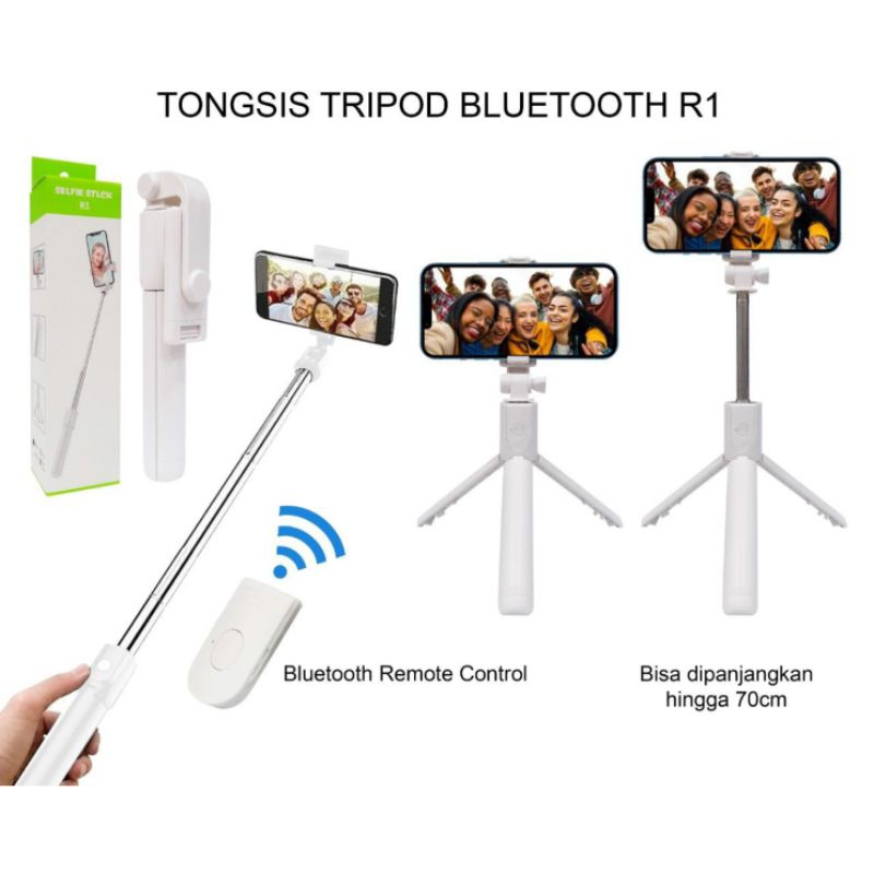 R1 Tongsis + Tripod + Remote Control Bluetooth- Live Stream Selfie Stick