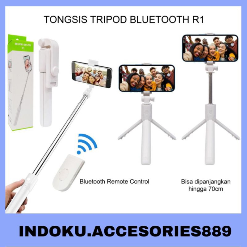 R1 Tongsis + Tripod + Remote Control Bluetooth- Live Stream Selfie Stick