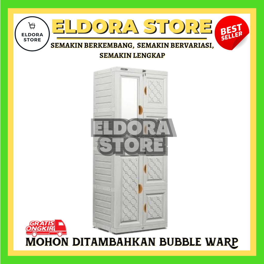 NAPOLLY LEMARI PLASTIK MCAB-46C 10 N KACA | LEMARI BAJU 4 SUSUN NAPOLLY | LEMARI PLASTIK | LEMARI PA