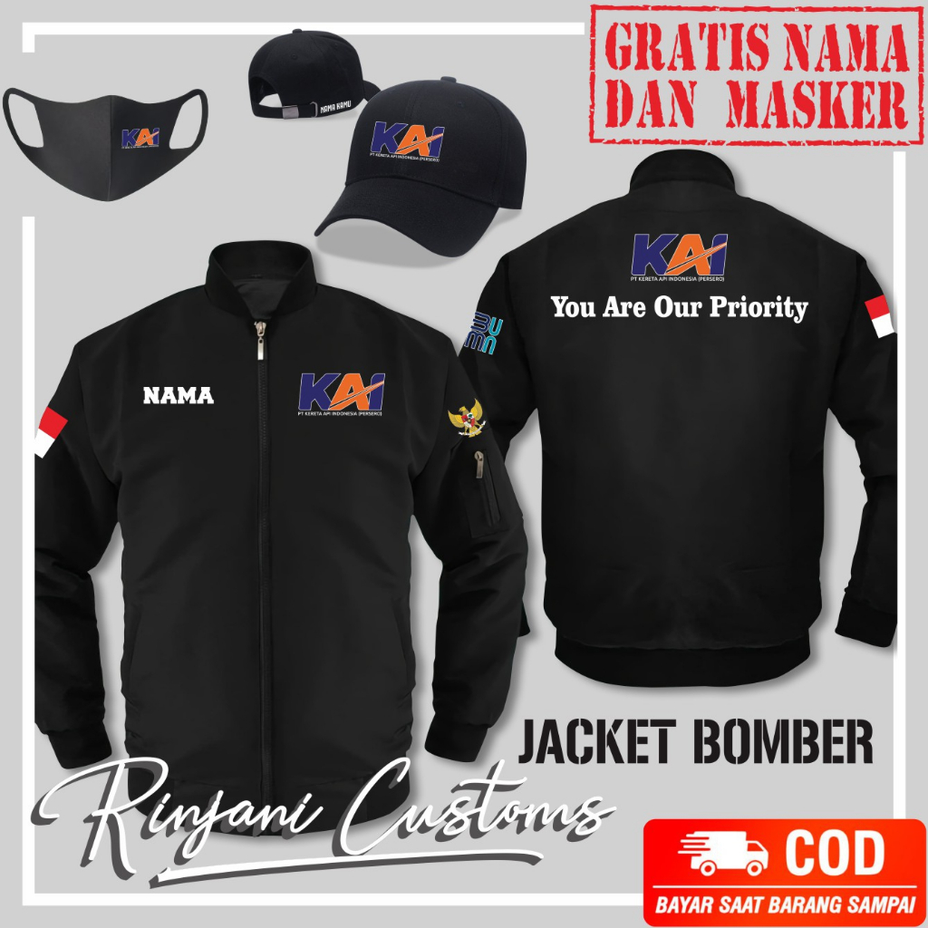 BOMBER KAI GRATIS NAMA DAN MASKER - JAKET KERETA API INDONESIA - JAKET BUMN KAI