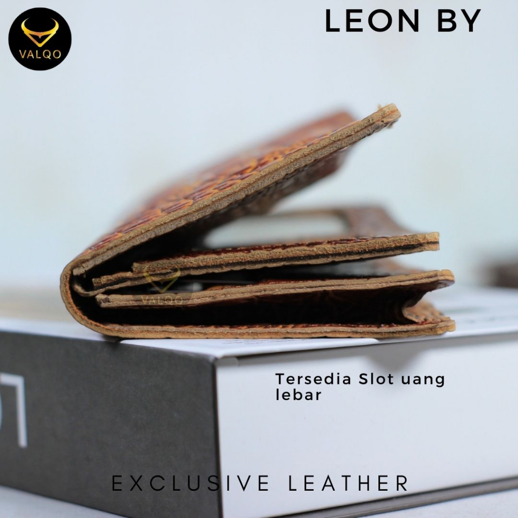 [VALQO] LEON BY Dompet Kulit Sapi Motif Buaya Pria Wanita Panjang Kartu Foto Cewek Cowok