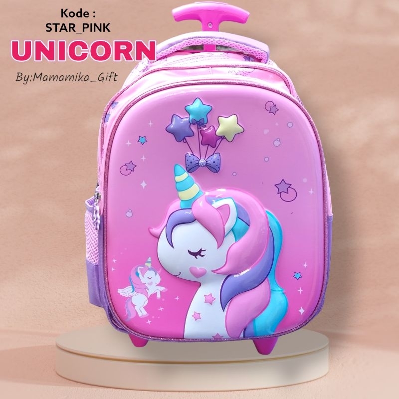 RANSEL TROLLEY ANAK PREMIUM MOTIF UNICORN / TAS TROLI SEKOLAH ANAK TK